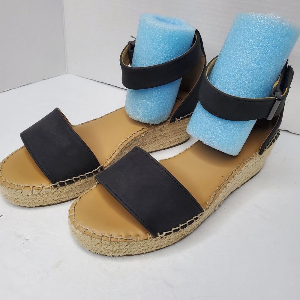Jessica Cline 'Hayden' Ankle Strap Sandals‎ Size 10 Black Wedge Espadrille Women